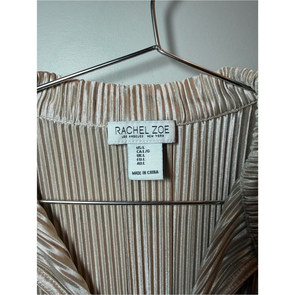 Rachel Zoe Metallic Pleated Button-Front Shirt in Champagne Size L Glam Party - Picture 2 of 5